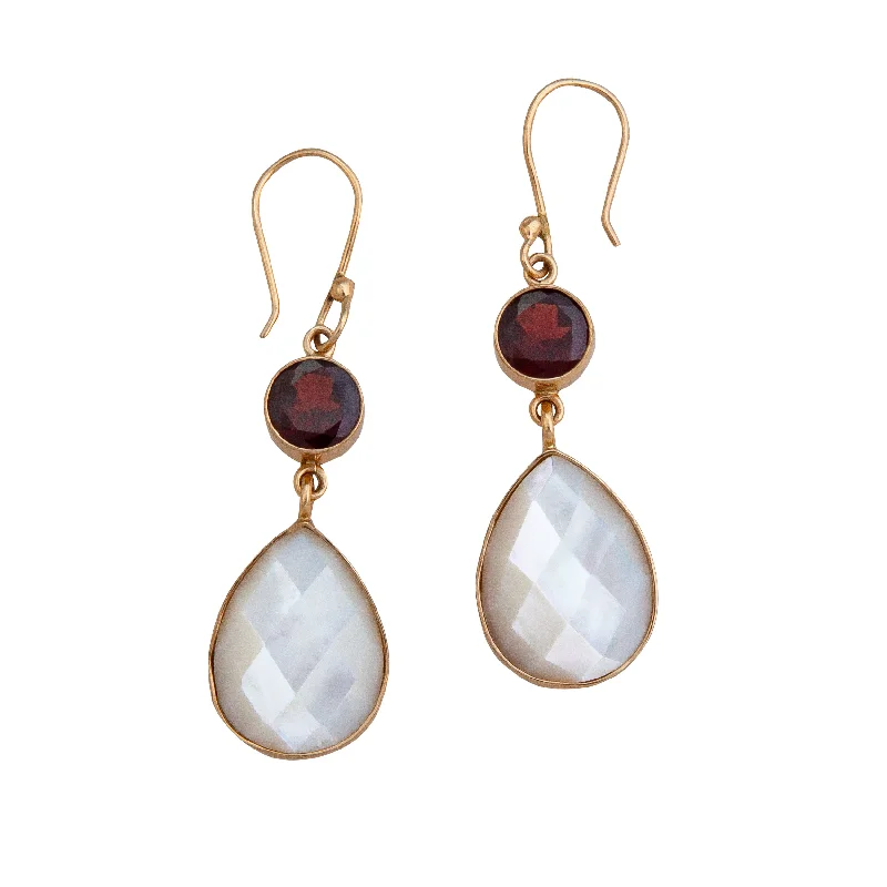 Alchemia Garnet and Mother of Pearl Teardrop Earrings