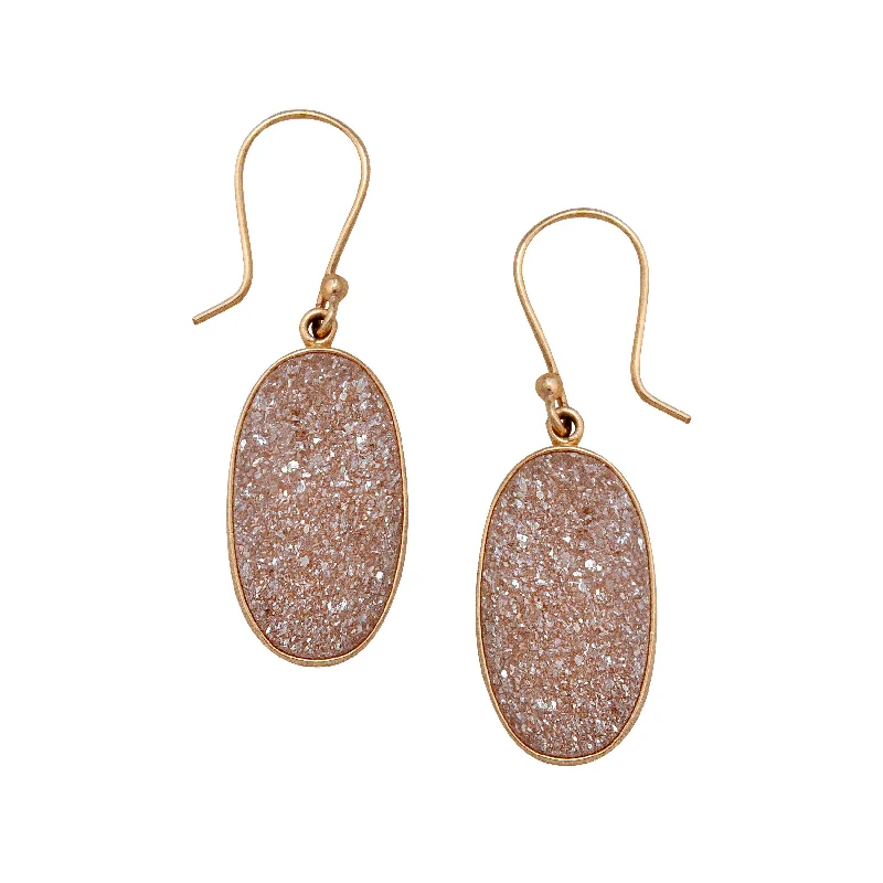 Alchemia Peach Druzy Oval Drop Earrings