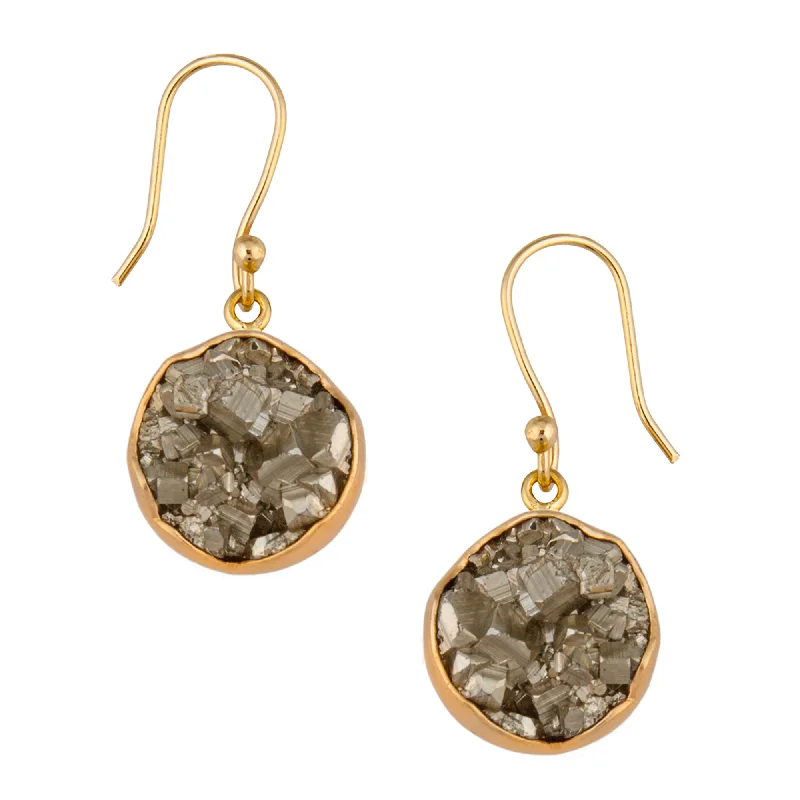 Alchemia Pyrite Round Drop Earrings