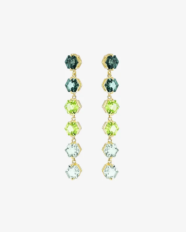 Amalfi Hexagon Cut Green Ombre Midi Drop Earrings