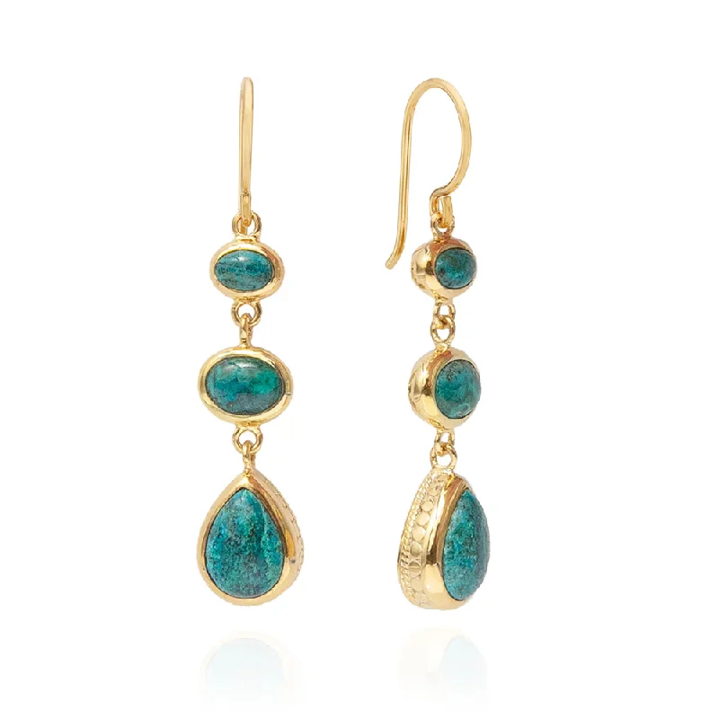 Anna Beck Malachite Chrysocolla Triple Drop Earrings