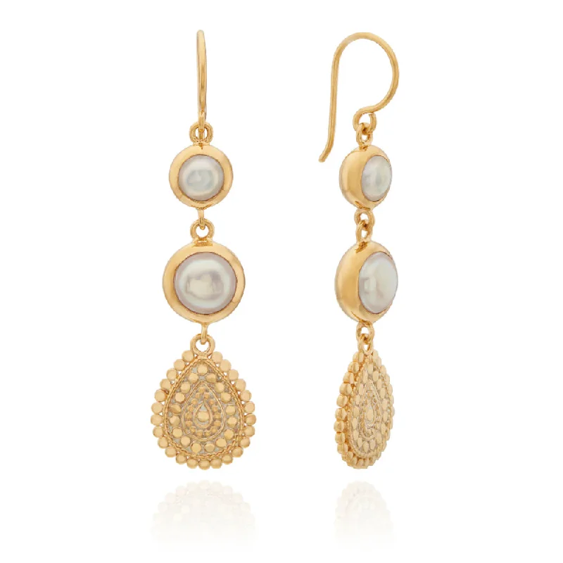 Anna Beck Pearl Scalloped Triple Drop Earrings