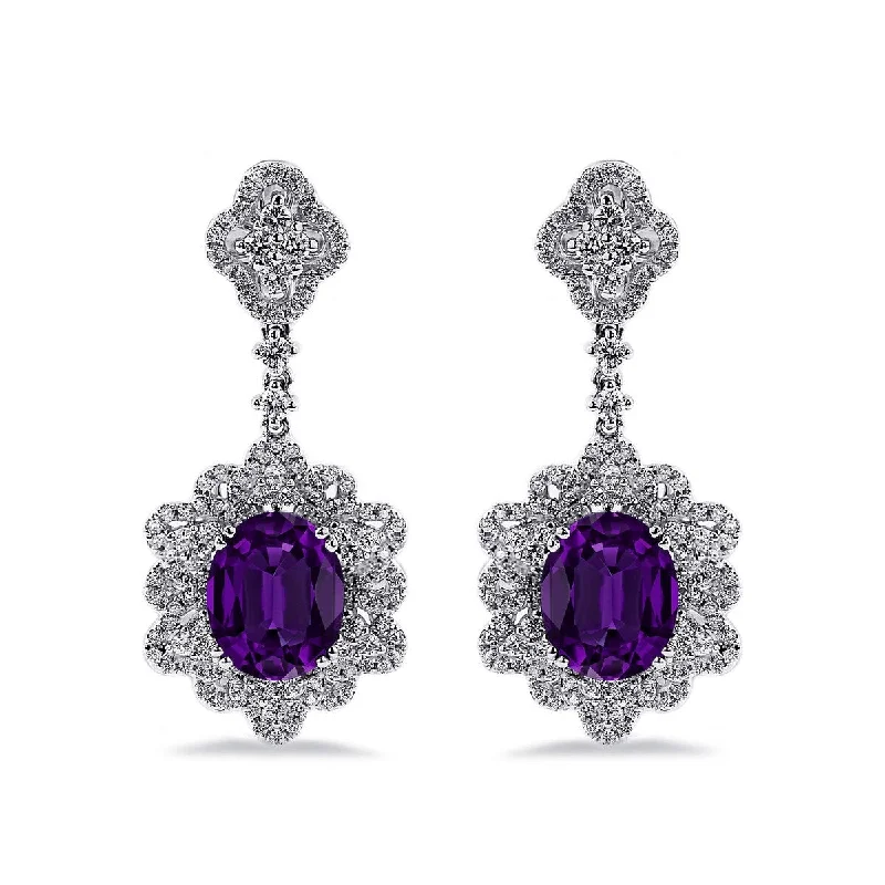 Auriya 4 5/8ct Fancy Oval-cut Amethyst Halo Diamond Drop Earrings 1 1/4ctw 18k Gold