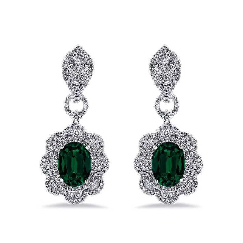 Auriya 4 9/10ct Fancy Oval-cut Emerald Halo Diamond Drop Earrings 2 3/4ctw 18k Gold