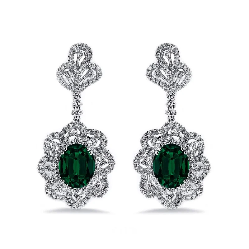 Auriya 4 9/10ct Fancy Oval-cut Emerald Halo Diamond Drop Earrings 2ctw 18k Gold