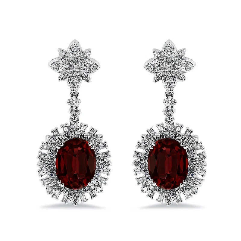 Auriya 5 5/8ct Fancy Oval-cut Garnet Halo Diamond Drop Earrings 1 3/4ctw 18k Gold