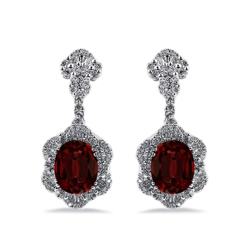 Auriya 5 5/8ct Fancy Oval-cut Garnet Halo Diamond Drop Earrings 1 7/8ctw 18k Gold