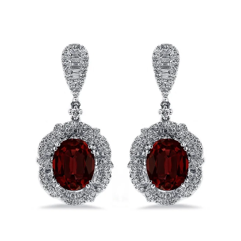 Auriya 5 5/8ct Fancy Oval-cut Garnet Halo Diamond Drop Earrings 2 1/8ctw 18k Gold