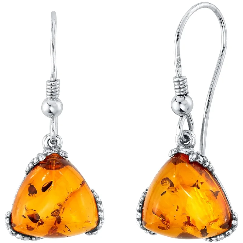 Baltic Amber Trillion Drop Earrings in Sterling Silver