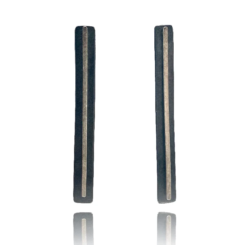 Black and Silver Column Earrings