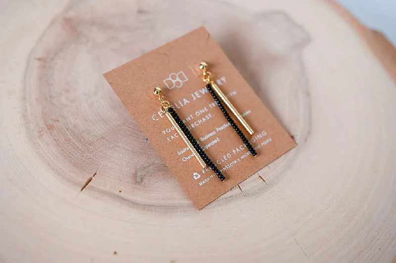 Seed Bead Bar Drop Earrings in Black