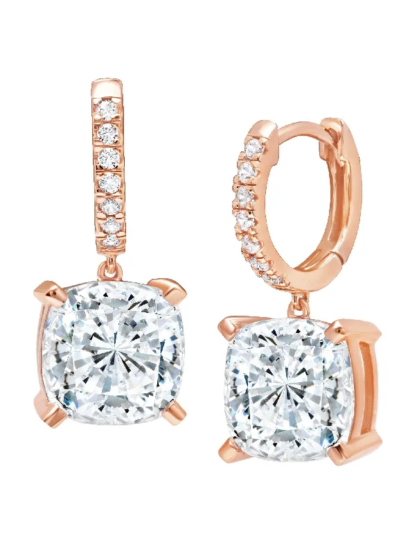 Bliss Cushion Cut Drop Earrings Finished in 18kt Rose Gold