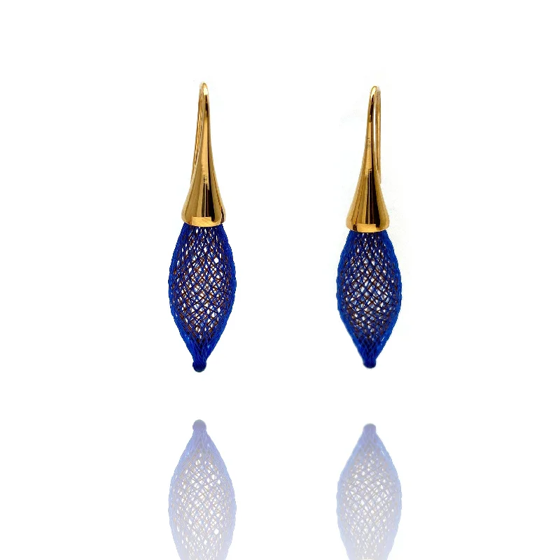 Blue and Gold Nylon Bulb Earrings