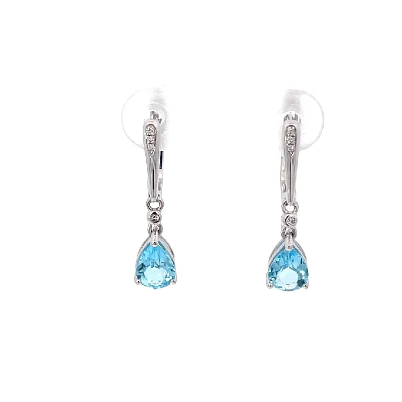 Blue Topaz and Diamonds Drop Earrings