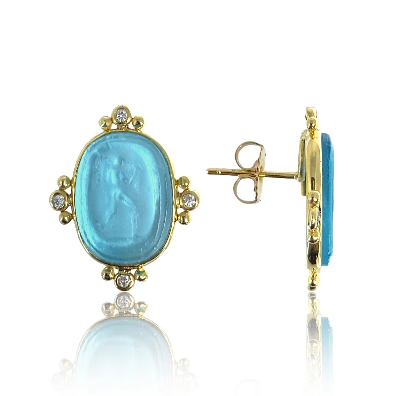 Blue Venetian Glass and Diamond Earrings