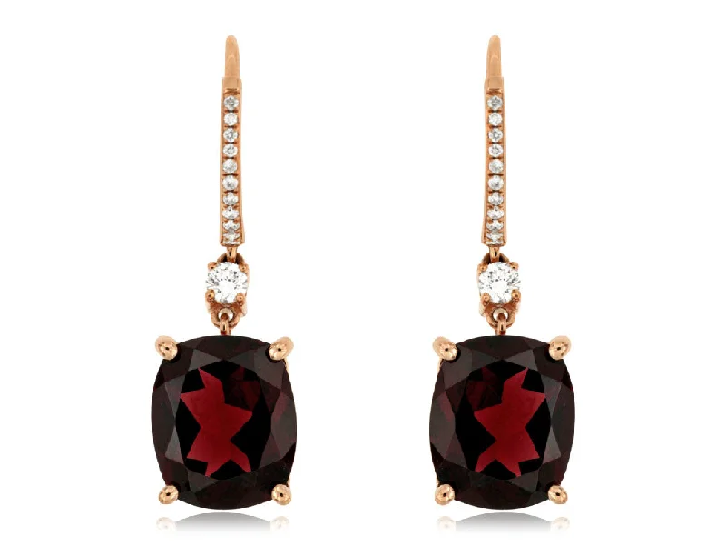 Bremer Jewelry Cushion Rhodolite Garnets and Diamonds Drop Earrings in 14K Rose Gold (10.05ctw)