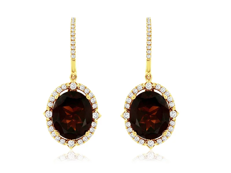 Bremer Jewelry Oval Garnet and Diamond Drop Earrings in 14K Yellow Gold (11.70ctw)