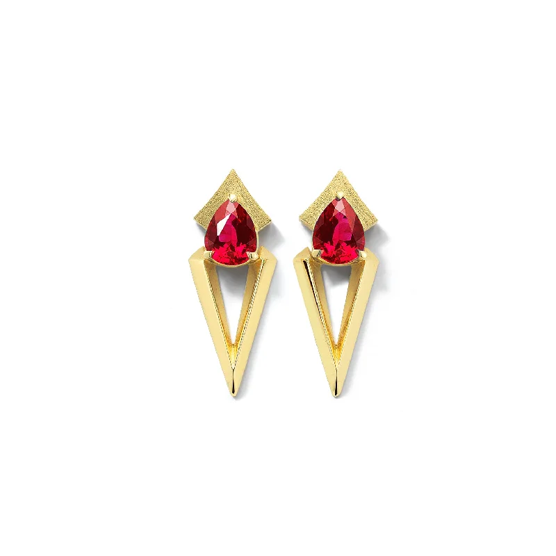 Bremer Jewelry Pear Shaped Rubies Drop Earrings in 18K Yellow Gold (0.73ctw)