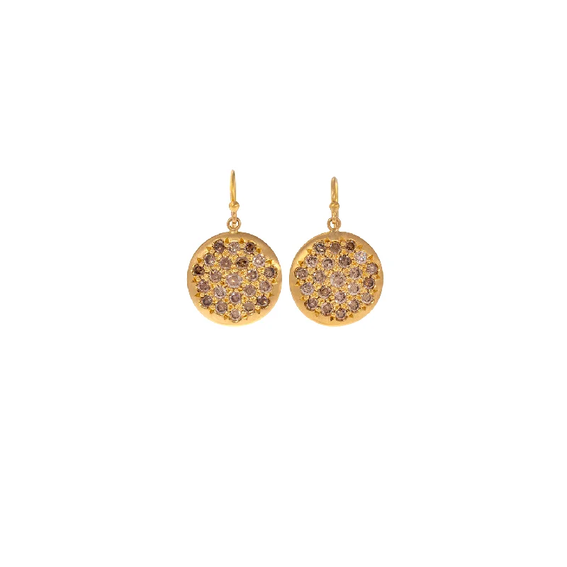 Caroline Ellen Large Pave Cognac Diamond Disk Earring