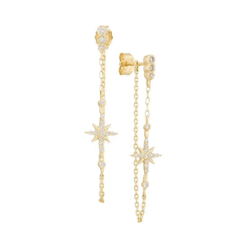 14 Karat Gold "North Star" Diamond Chain Drop Earrings