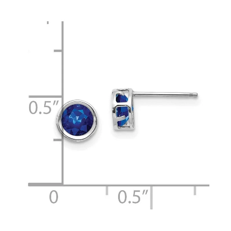 Curata 14k White Gold 5mm Bezel Sapphire Stud Earrings