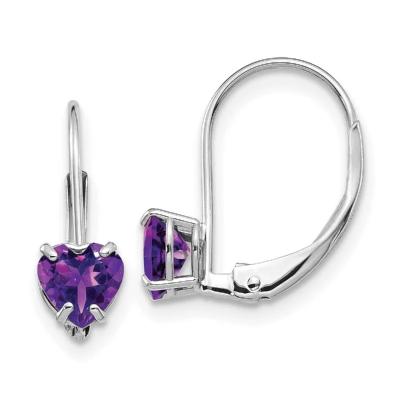 Curata 14k White Gold 5mm Heart Amethyst Leverback Earrings 17x5mm