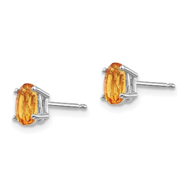 Curata 14k White Gold 6x4mm Oval Citrine Stud Earrings