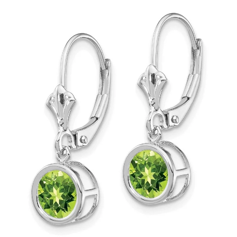 Curata 14k White Gold Polished 6mm Peridot Leverback Earrings 25x7mm