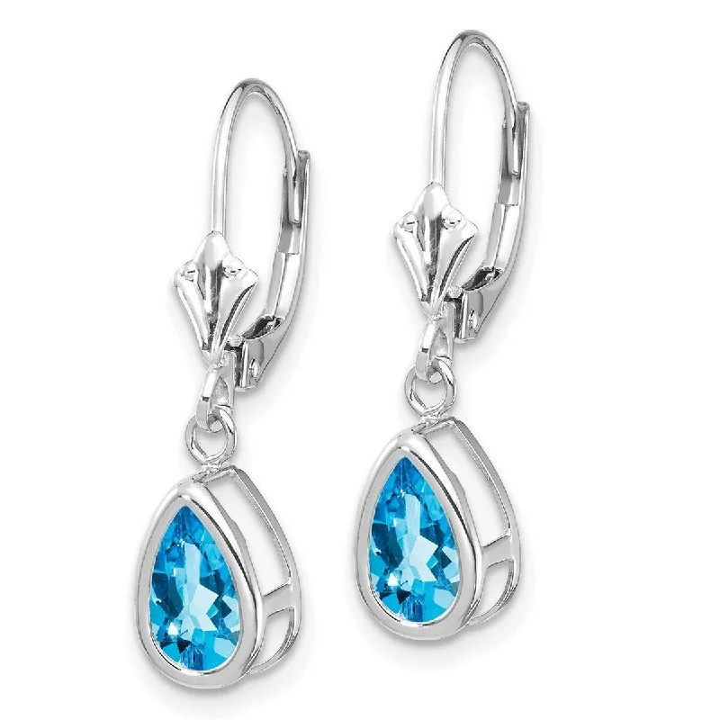 Curata 14k White Gold Polished 8x5mm Pear Blue Topaz Leverback Earrings 27x7mm