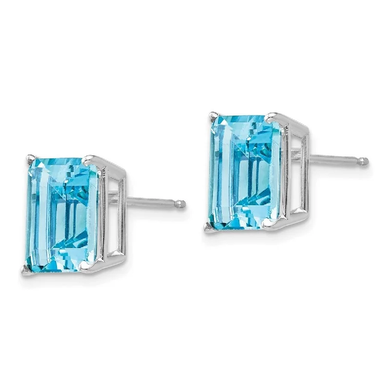 Curata 14k White Gold Polished Post 10x8mm Emerald Cut Blue Topaz Earrings