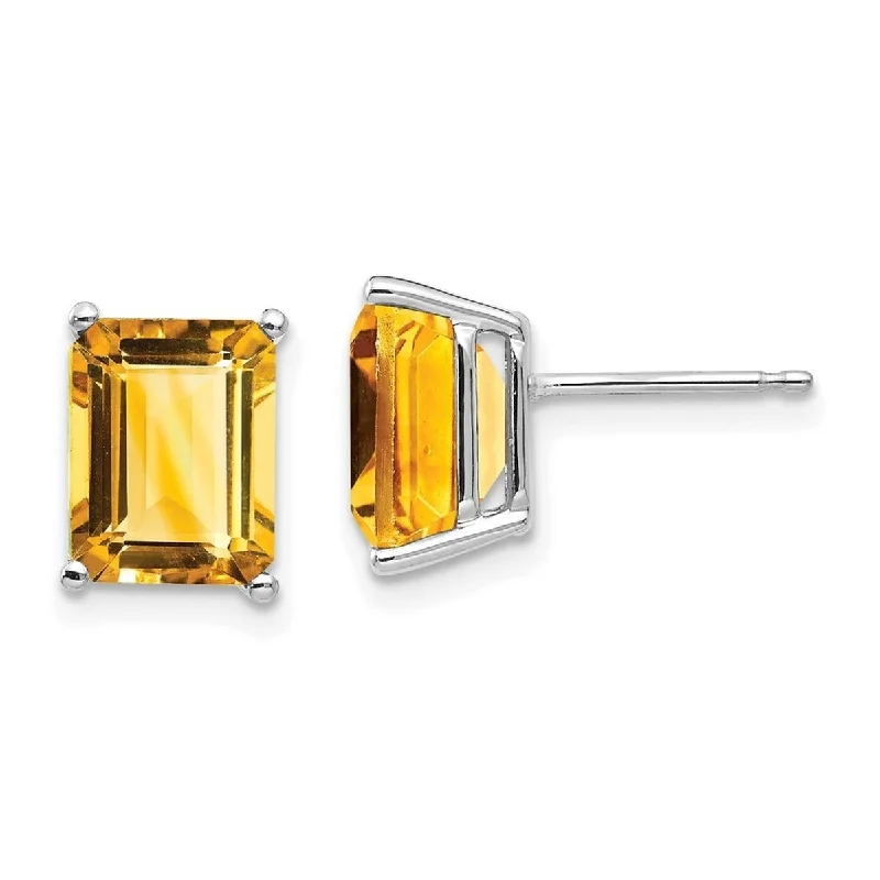 Curata 14k White Gold Polished Post 9x7mm Emerald Cut Citrine Earrings