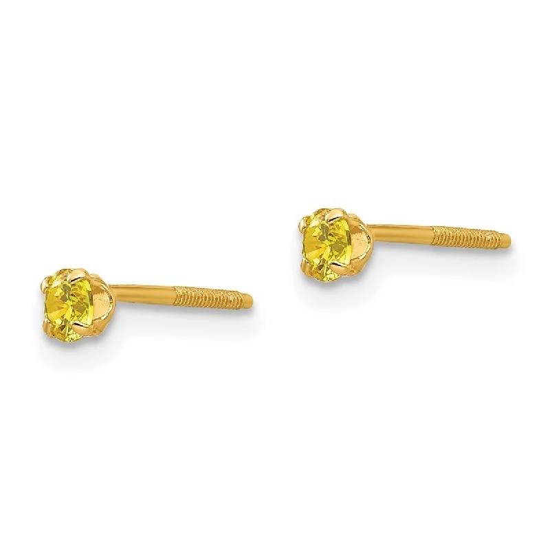 Curata 14k Yellow Gold 3mm Synthetic Citrine Screw back Earrings