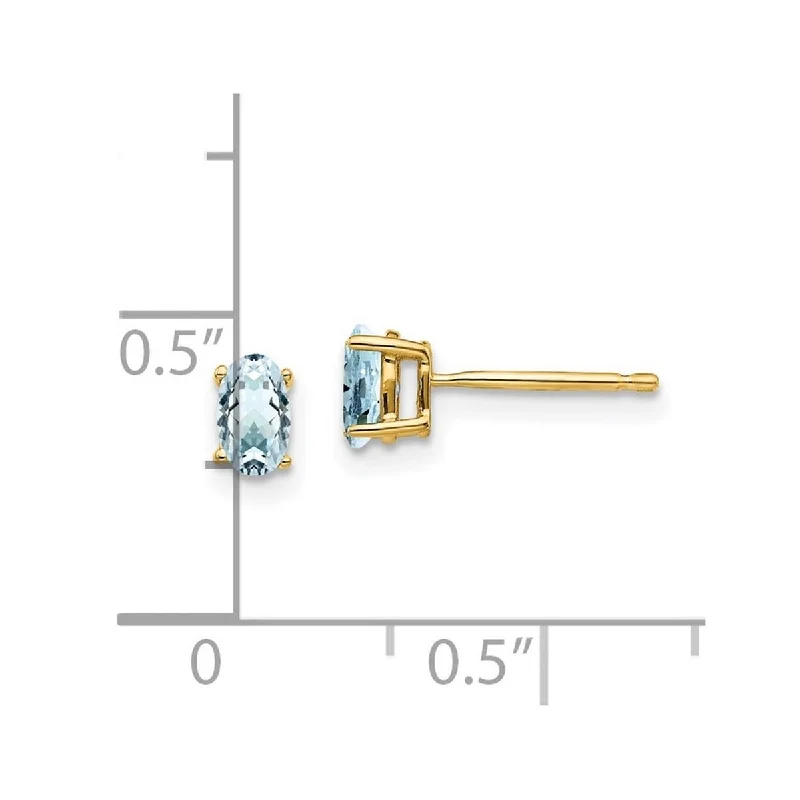 Curata 14k Yellow Gold 5x3mm Genuine Oval Aquamarine Stud Earrings