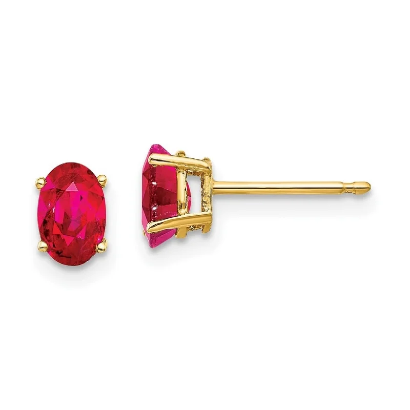 Curata 14k Yellow Gold 6x4mm Oval Genuine Ruby Post Earrings