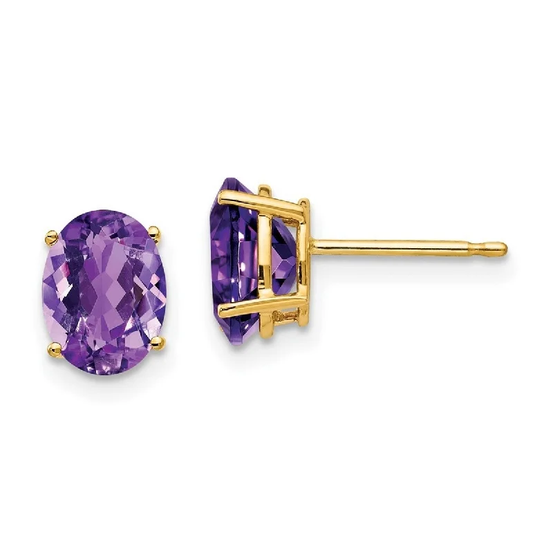 Curata 14k Yellow Gold 8x6mm Oval Amethyst Earrings