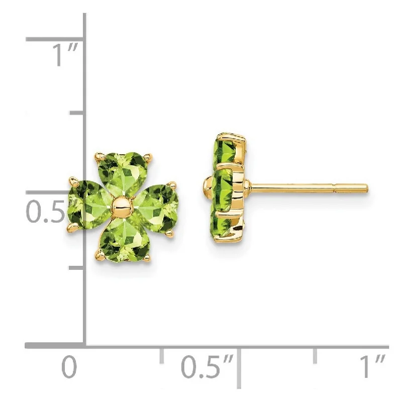 Curata 14k Yellow Gold 9mm Heart shaped Peridot Flower Post Earrings