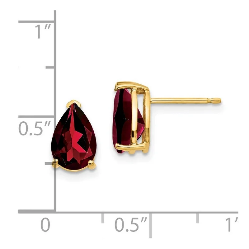 Curata 14k Yellow Gold 9x6mm Pear Garnet Stud Earrings