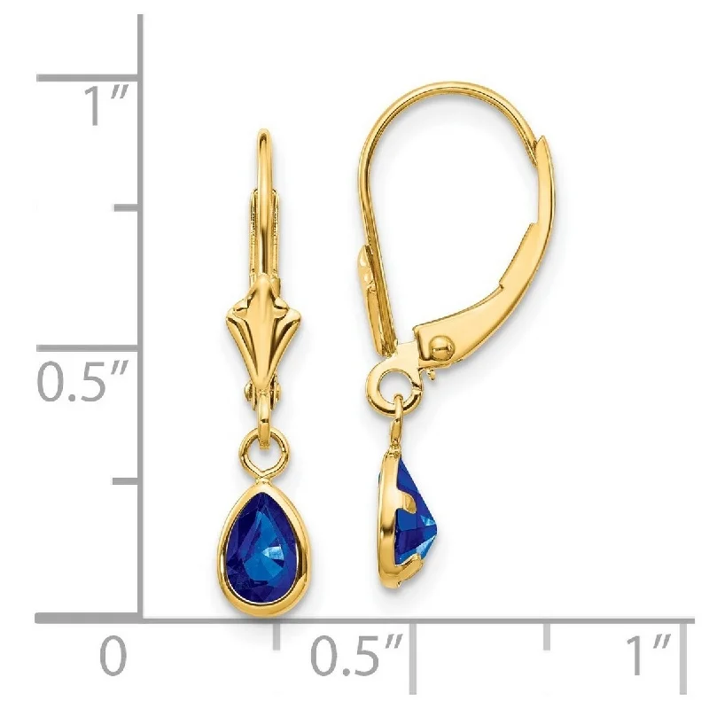 Curata 14k Yellow Gold Bezel Polished Leverback Sapphire Earrings September 23x4mm