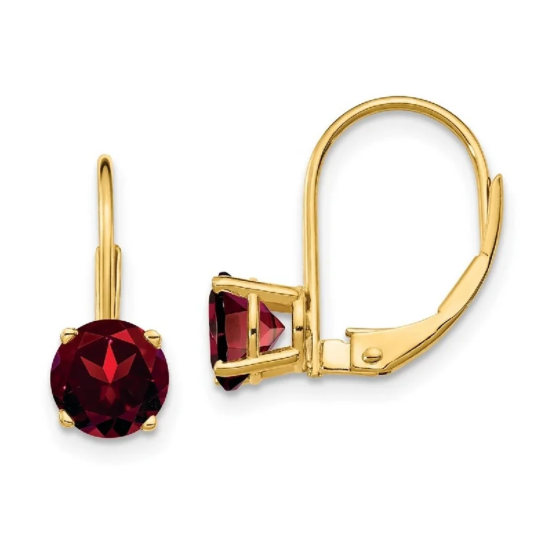 Curata 14k Yellow Gold Polished 6mm Garnet Leverback Earrings 18x6mm