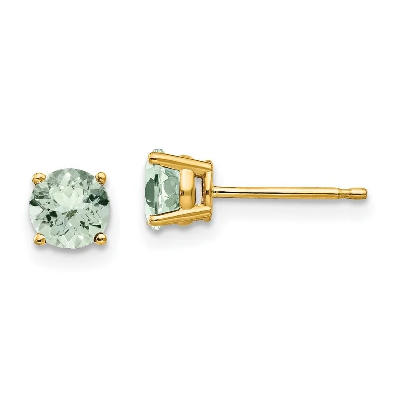 Curata 14k Yellow Gold Polished Post 5mm Round Green Amethyst Earrings