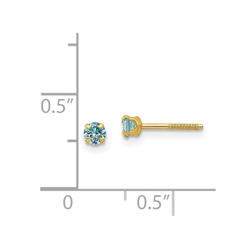 Curata 14k Yellow Gold Polished Simulated Post Earrings 3mm Synthetic Blue Zircon Earrings Measures 3x3mm Jewelry Gifts for Wome