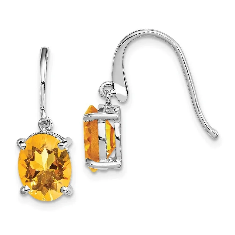 Curata 925 Sterling Silver Rhodium Citrine Wire Dangle Earrings 23x7mm