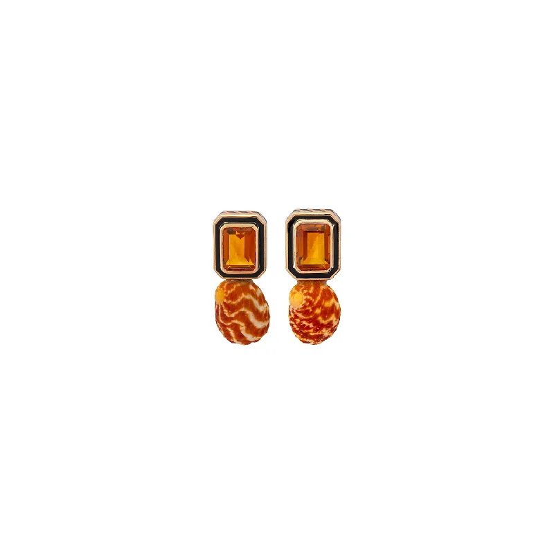 Dezso Petite Natural Turbo Shell Earrings with Citrine