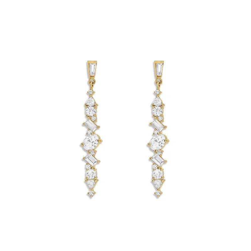 Diamond Cluster Linear Drop Earrings