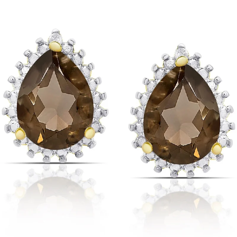 Dolce Giavonna Gold over Sterling Silver Gemstone and Diamond Accent Teardrop Earrings - White