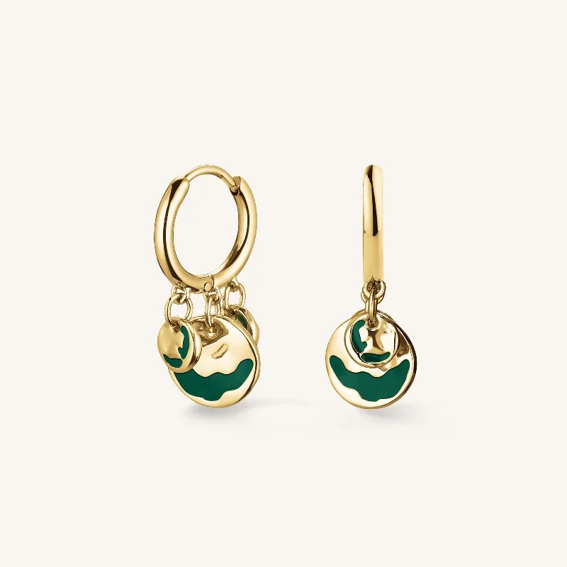 Emerald Wavey Coin Hoops