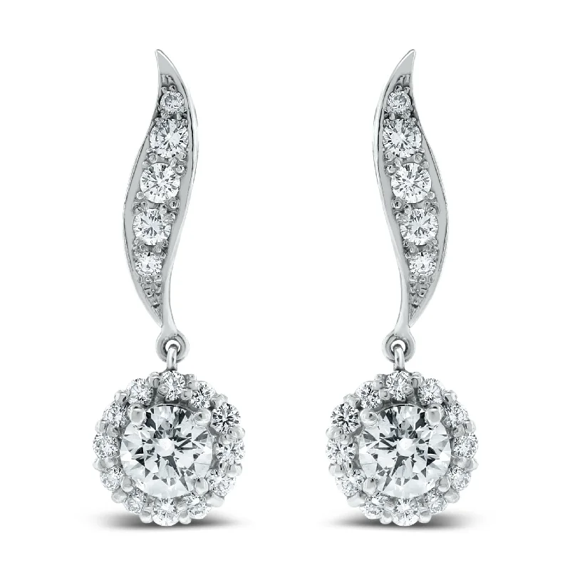 Leela Leaf Drop Earrings (3.50 ct Diamonds) in White Gold