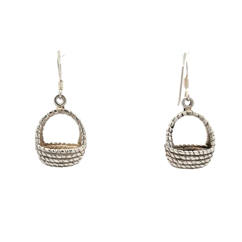 Estate Sterling Silver Hand Basket Drop Earrings