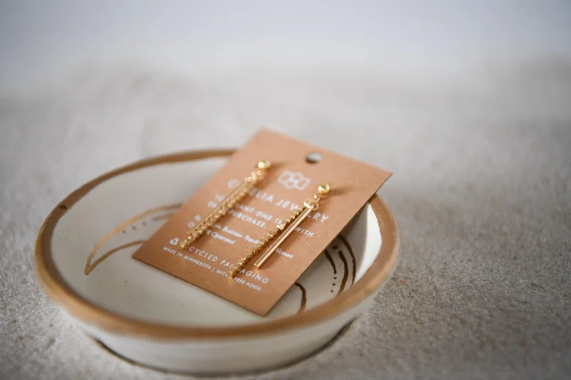 Faceted Gold Seed Bead Bar Drop Earrings