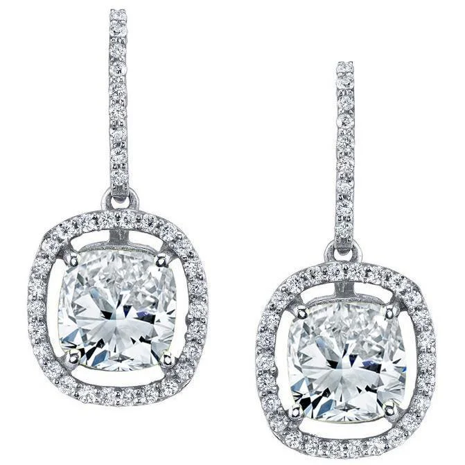 Floating Diamond Halo Drop Earrings